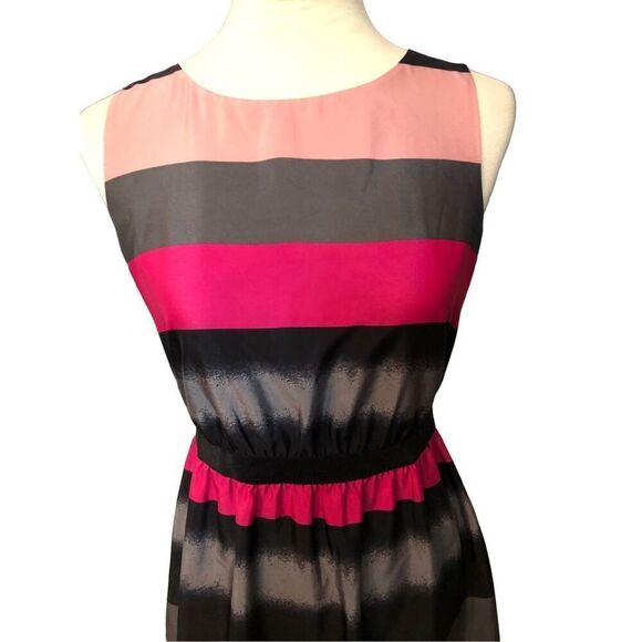 Spring Summer Loft Ann Taylor striped gray, pink black a line fit and flare slee - Picture 5 of 12
